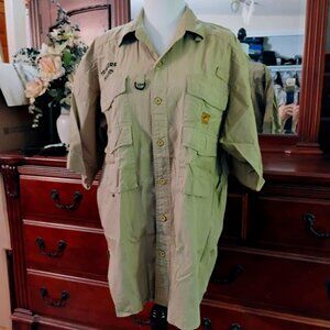 Tan 1/2 Sleeve Button Down Cotton Outdoors Shirt